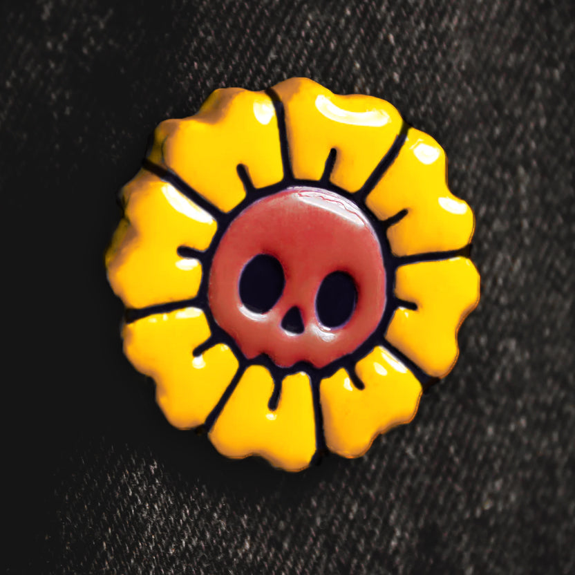 Sunflower Skull Clay Pin