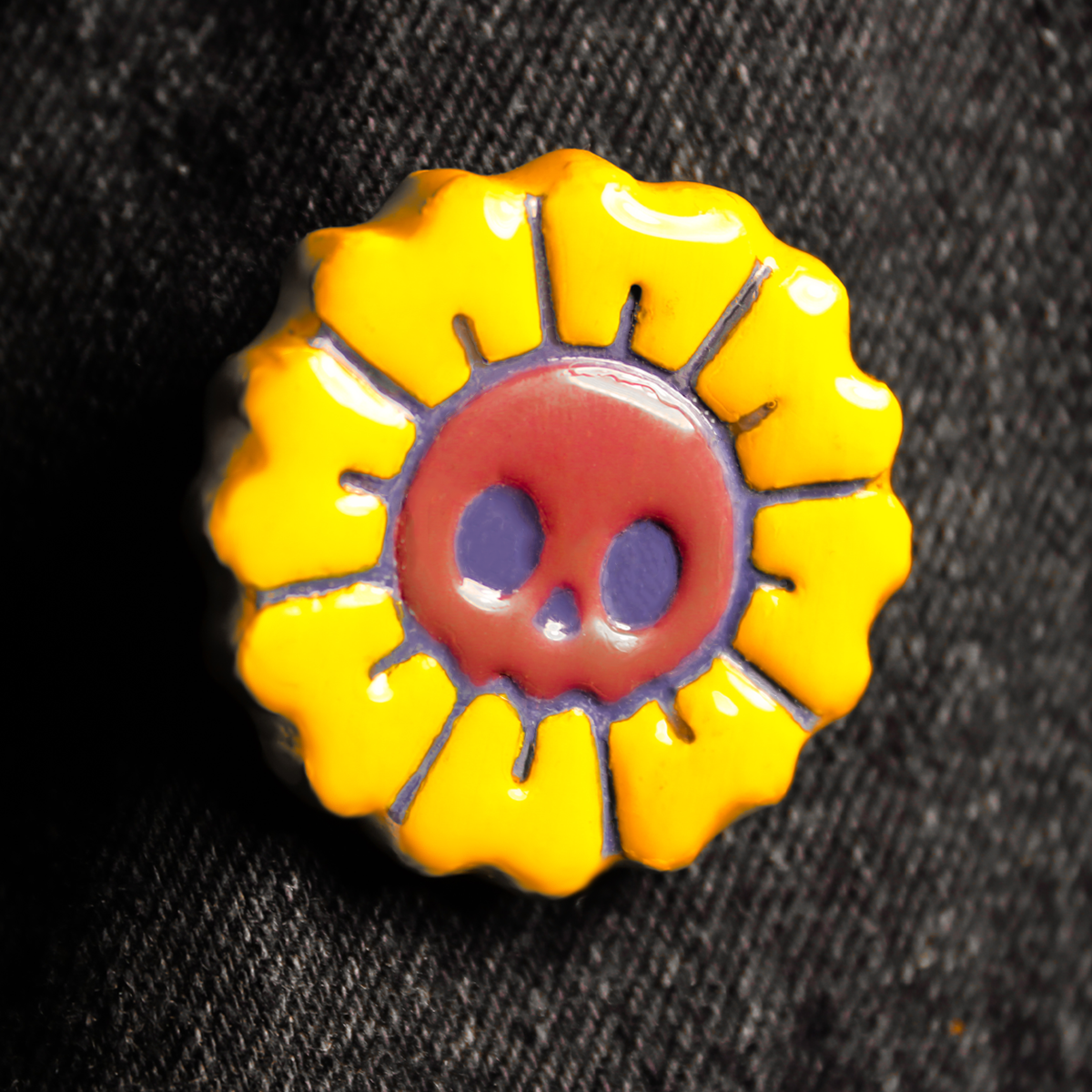 Sunflower Skull Clay Pin